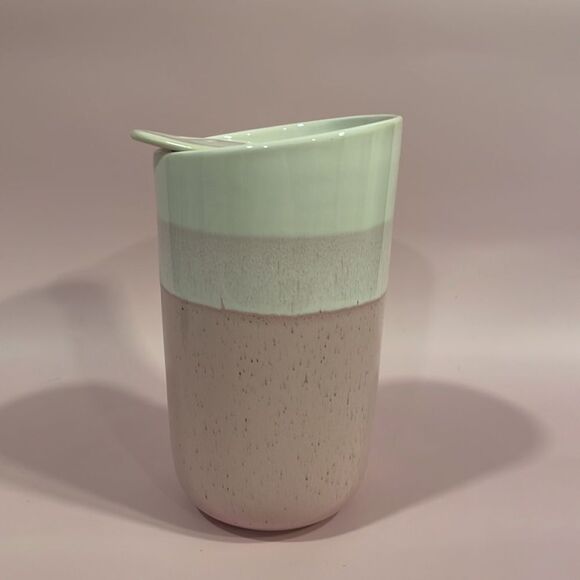 Pink Ceramic mug with lid 12 oz travel mug tea coffee Excellent Used Condition - Picture 4 of 7